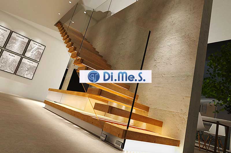 Scala a sbalzo per interno in legno e vetro - BE Glass - Dimes Scale